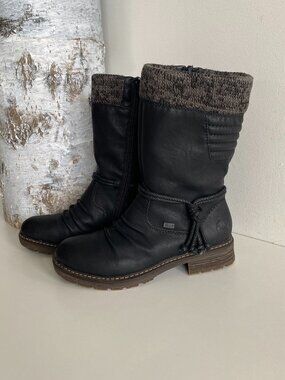 Rieker-Tex Knit Cuff Mid-Calf Boots Vegan Leather EU 38